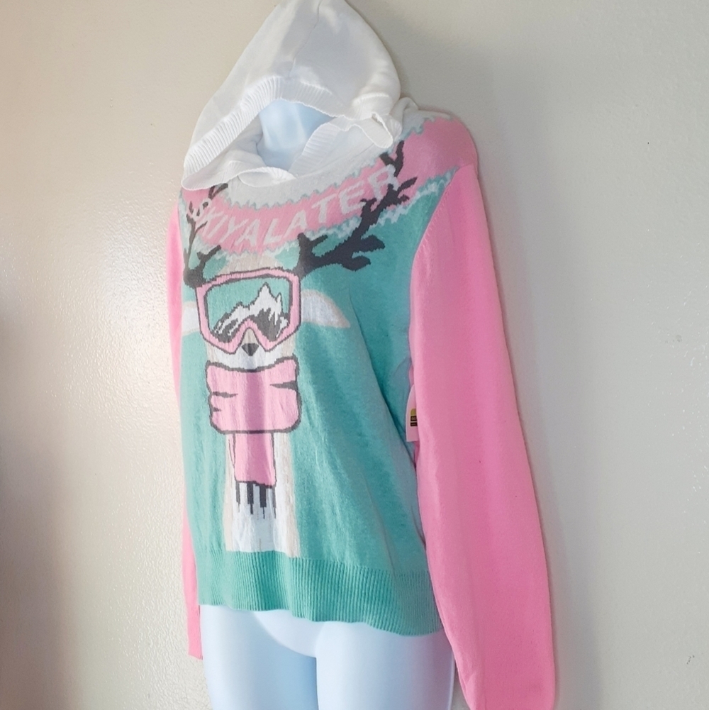 WELL WORN Holiday Sweater Women's Llama Hoodie. Size L - Picture 4 of 11